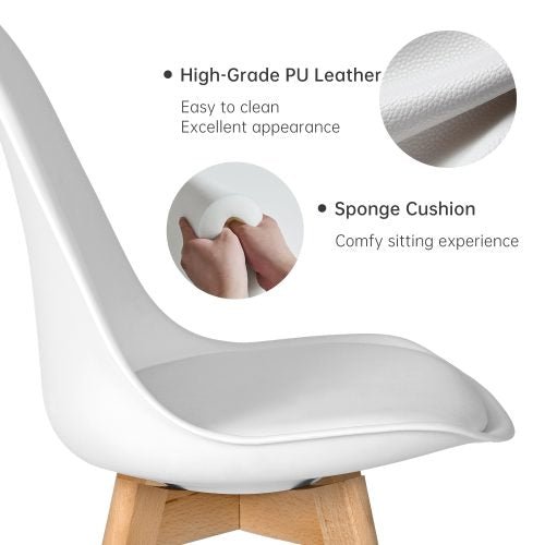 4-Piece Modern White Dining Chair Set – Matte Plastic Seats with Wooden Legs | SKU: AMPVC04