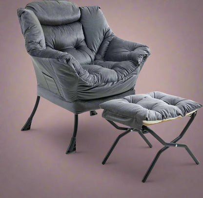 Velvet Accent Chair with Ottoman – Cozy Lounge Armchair for Living Room