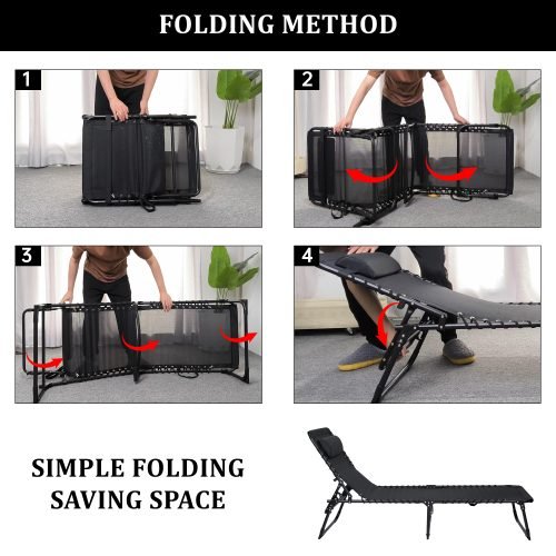 Adjustable Folding Patio Chaise Lounge Chair – Black Outdoor Recliner | SKU: AMLB131B