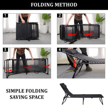 Adjustable Folding Patio Chaise Lounge Chair – Black Outdoor Recliner | SKU: AMLB131B